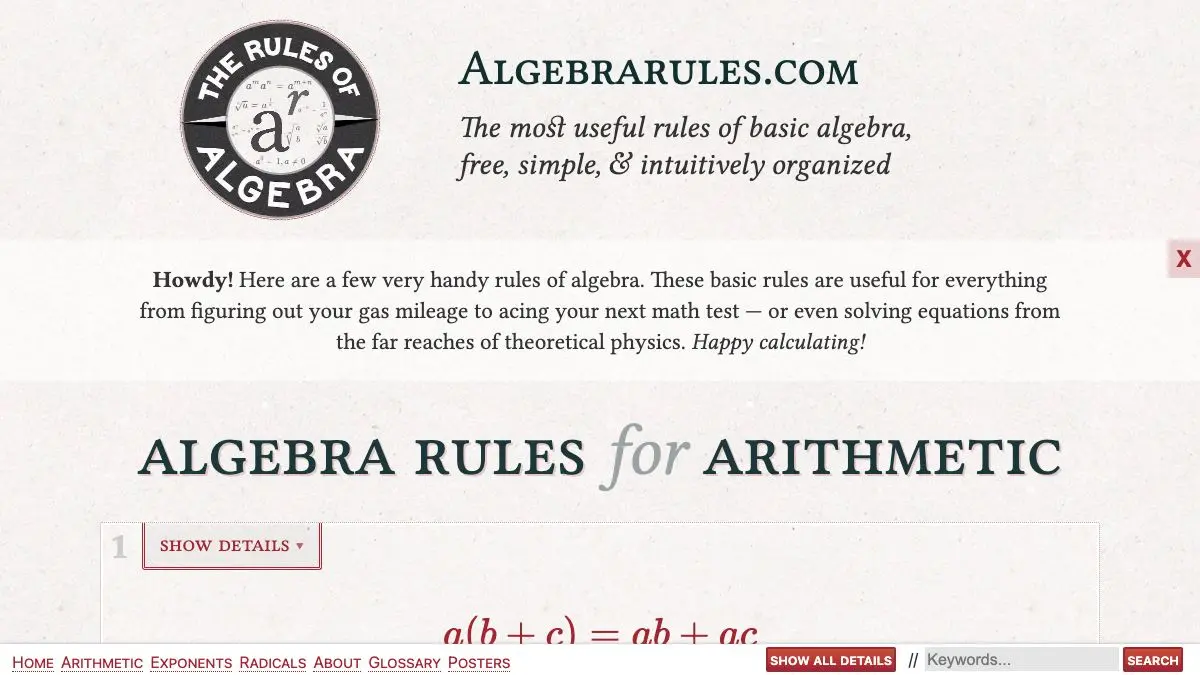 Screenshot of Algebra Rules