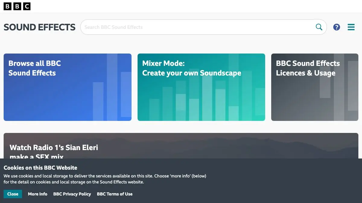 Screenshot of BBC Sound Effects Archive
