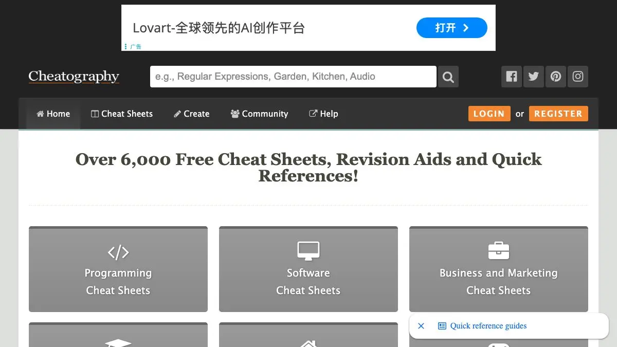 Screenshot of Cheatography