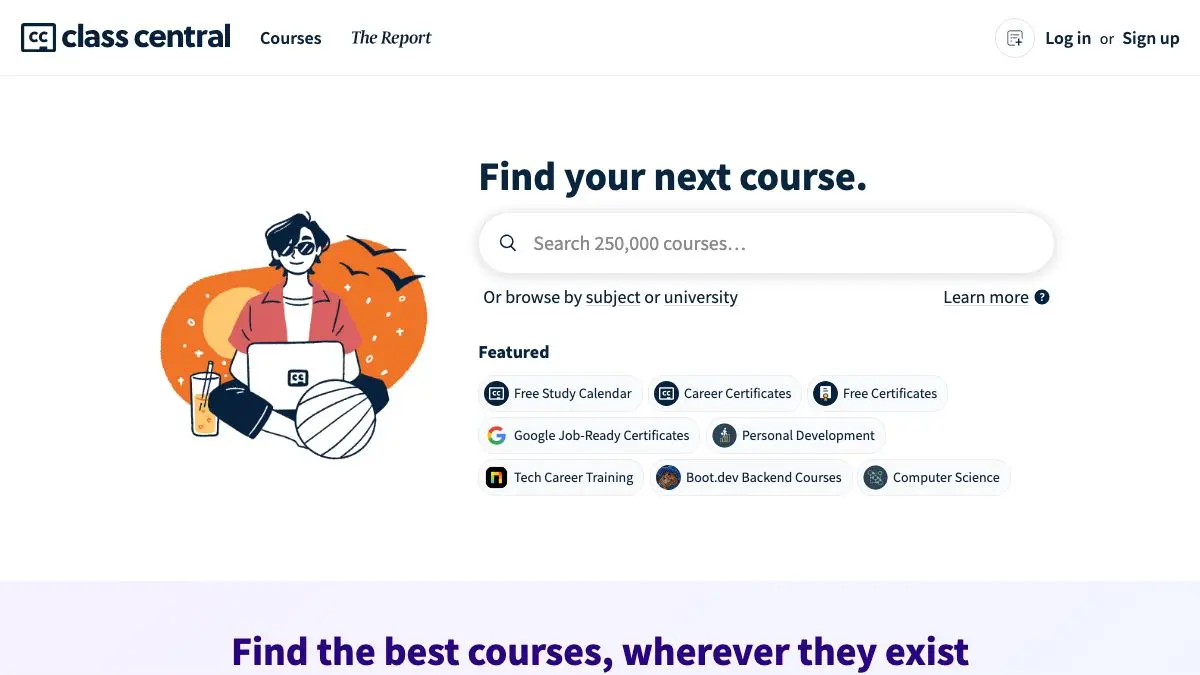 Screenshot of Class Central