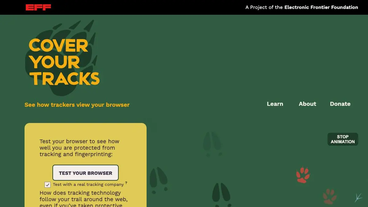 Screenshot of Cover Your Tracks