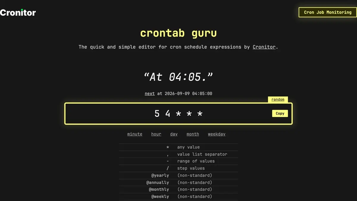 Screenshot of crontab.guru