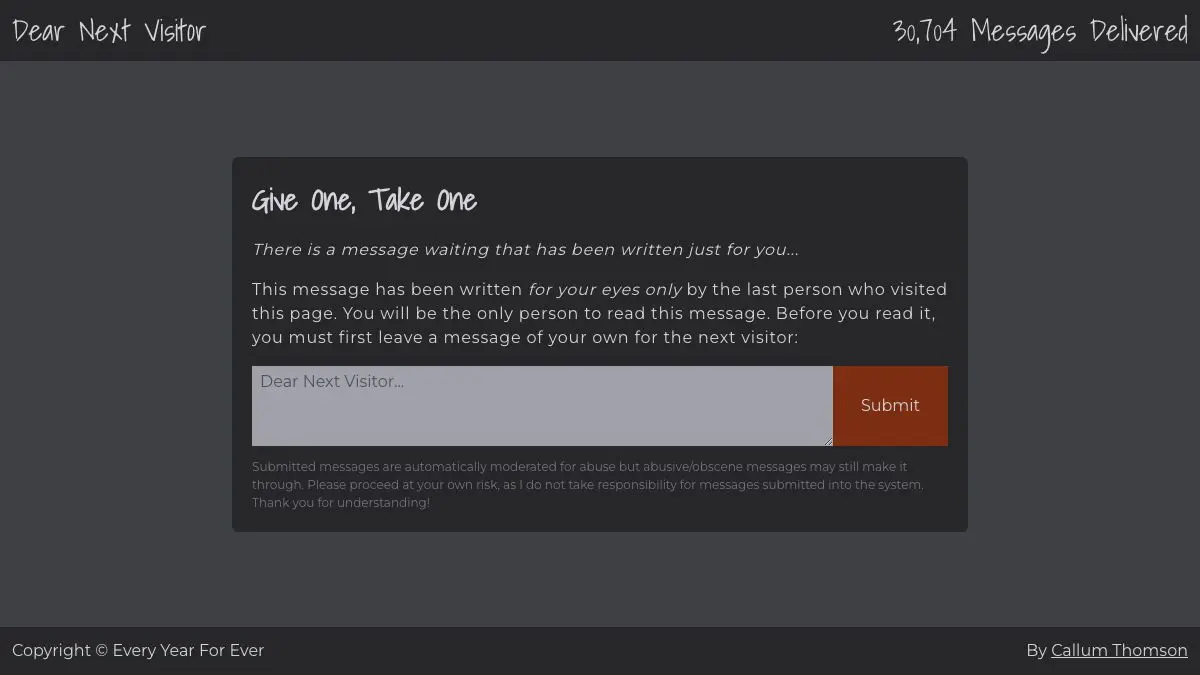 Screenshot of Dear Next Visitor