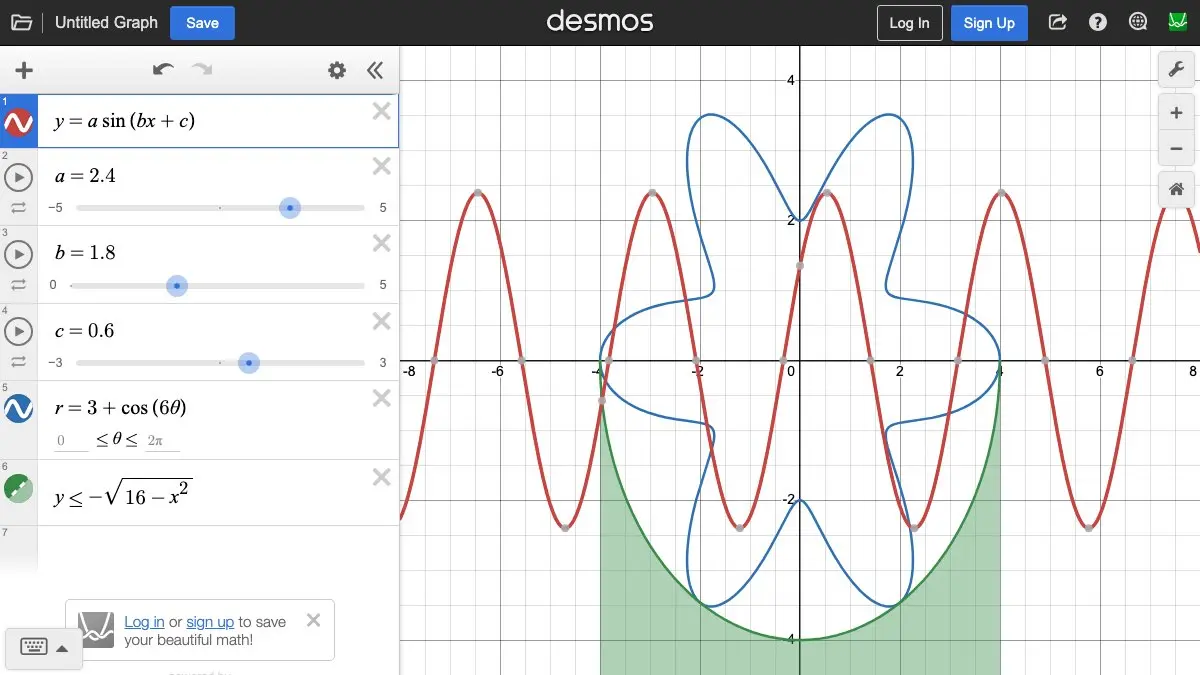 Screenshot of Desmos Graphing Calculator