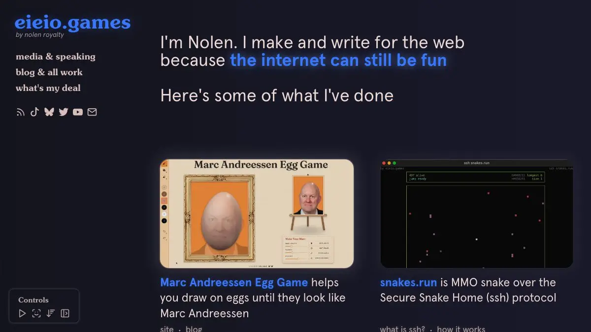 Screenshot of eieio.games