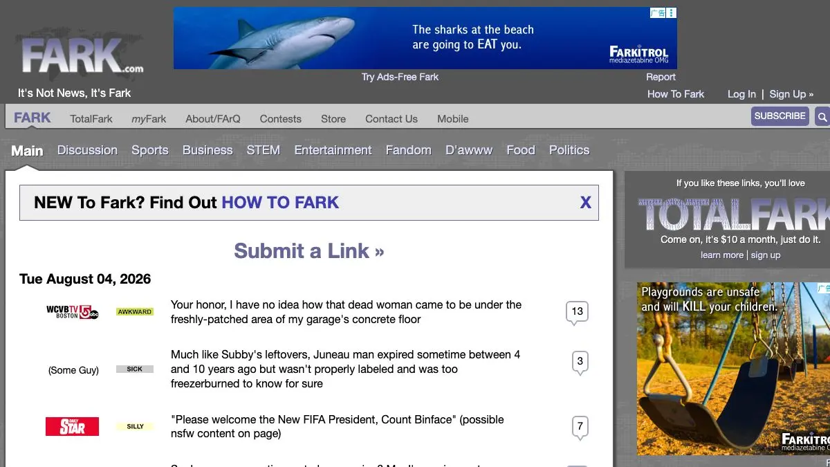 Screenshot of Fark