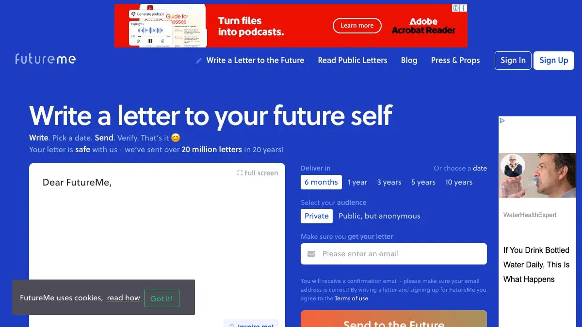 Screenshot of FutureMe