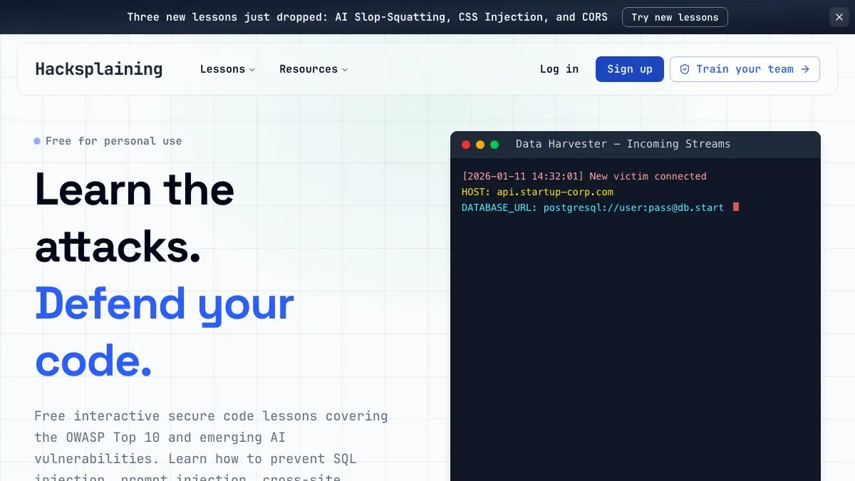 Screenshot of Hacksplaining