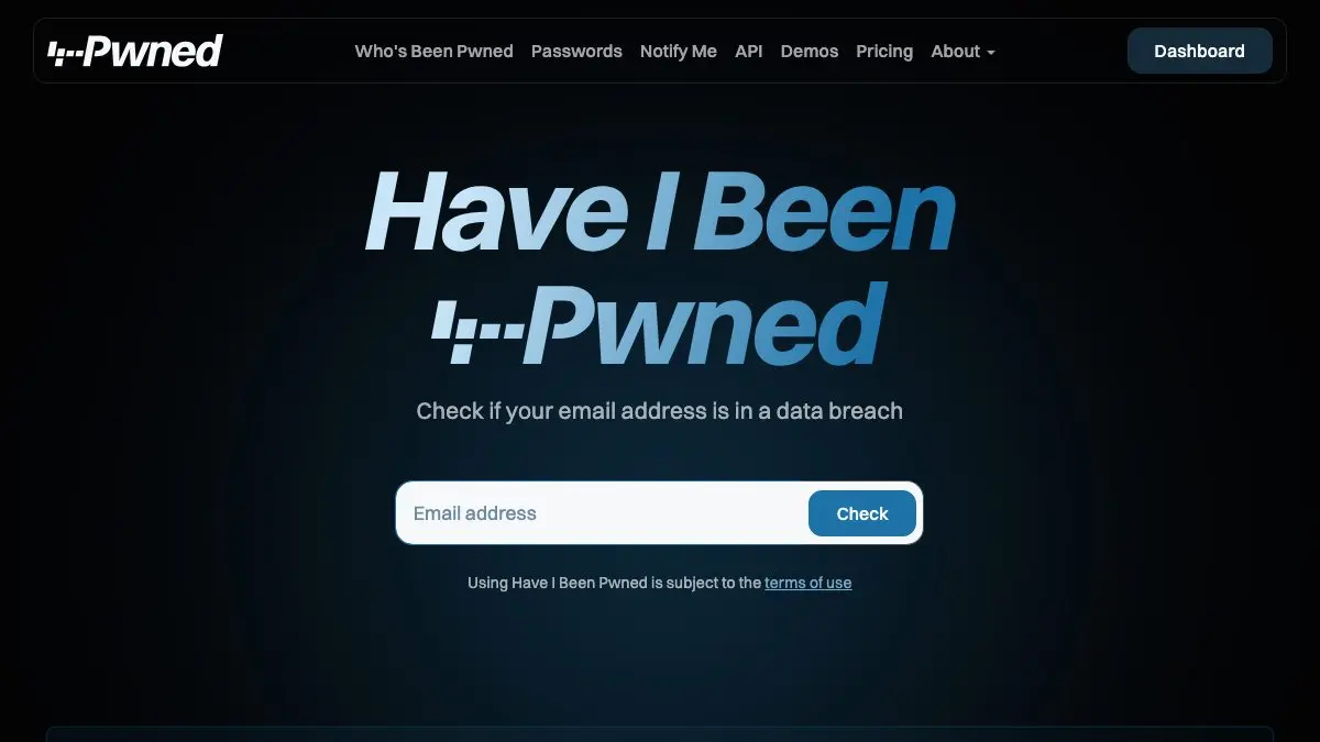 Screenshot of Have I Been Pwned