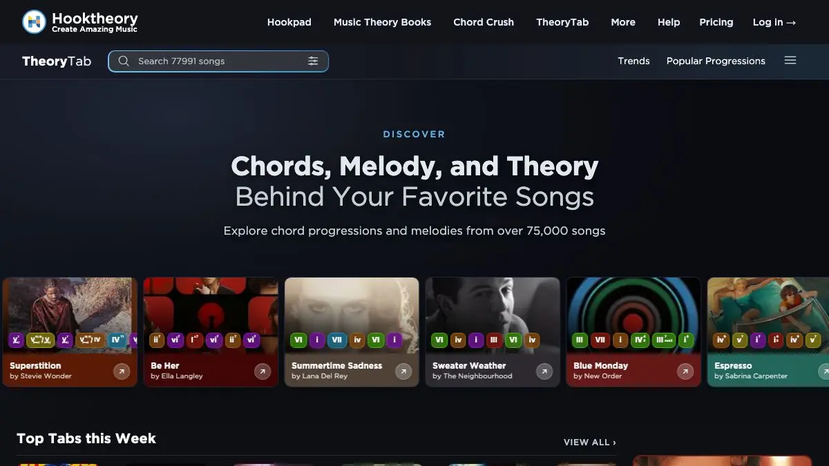 Screenshot of Hooktheory TheoryTab