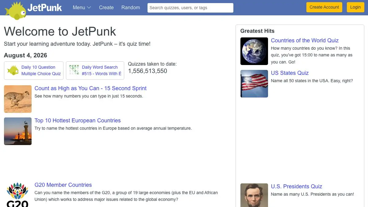 Screenshot of JetPunk