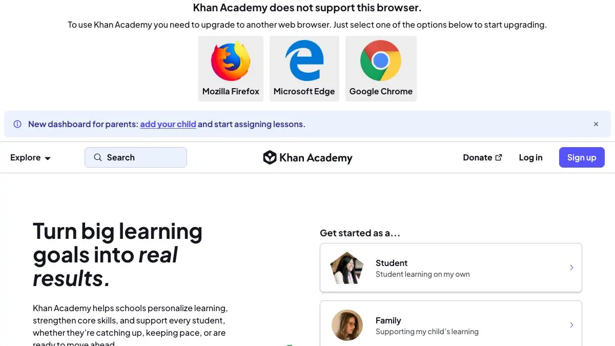 Screenshot of Khan Academy