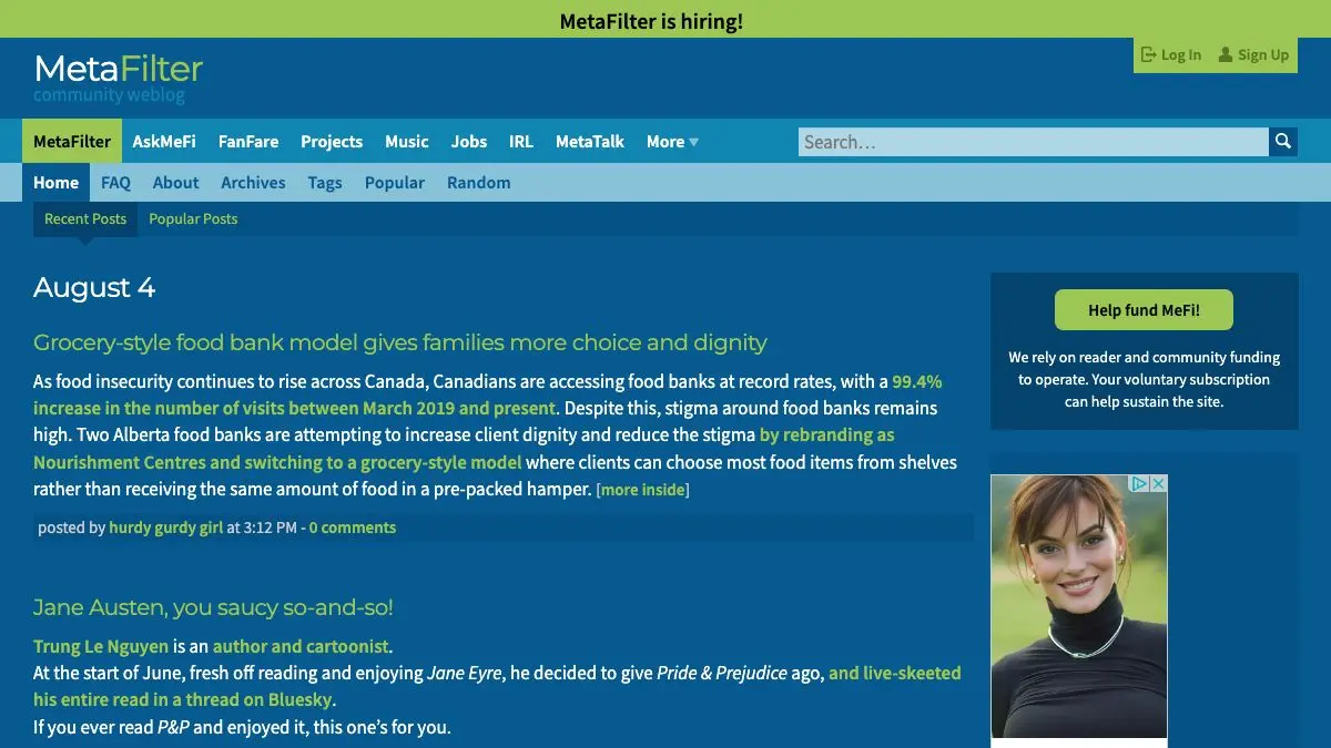 Screenshot of MetaFilter