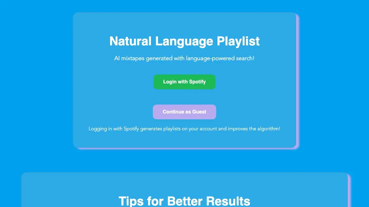 Screenshot of Natural Language Playlist
