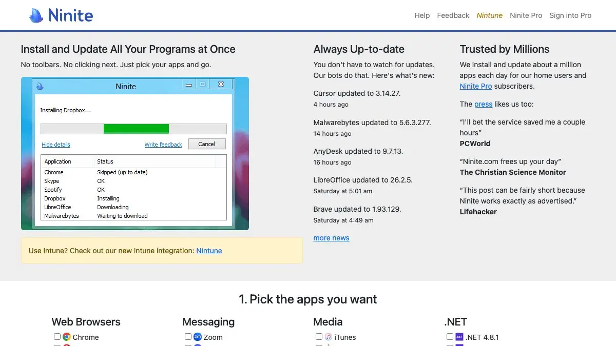 Screenshot of Ninite