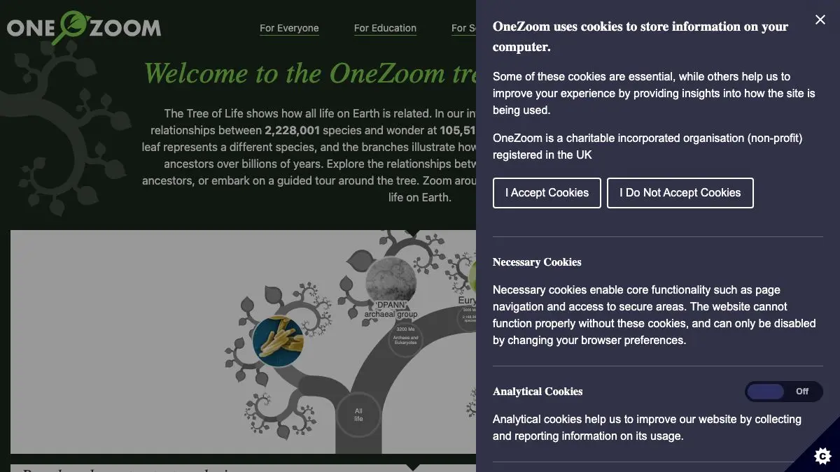 Screenshot of OneZoom Tree of Life