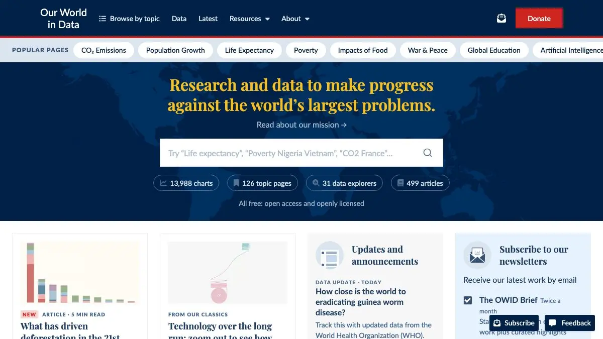 Screenshot of Our World in Data