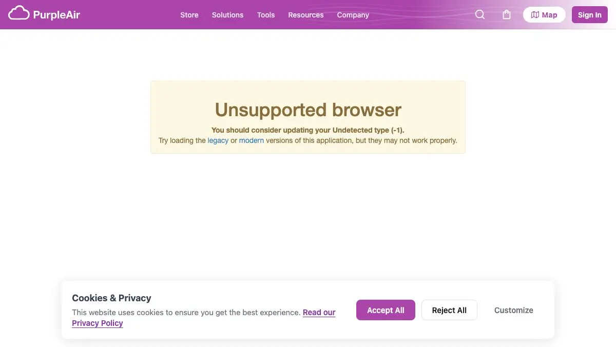 Screenshot of PurpleAir Map