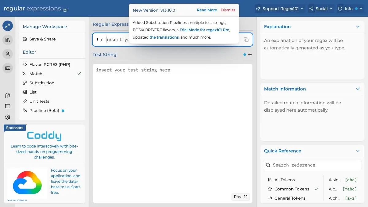 Screenshot of regex101