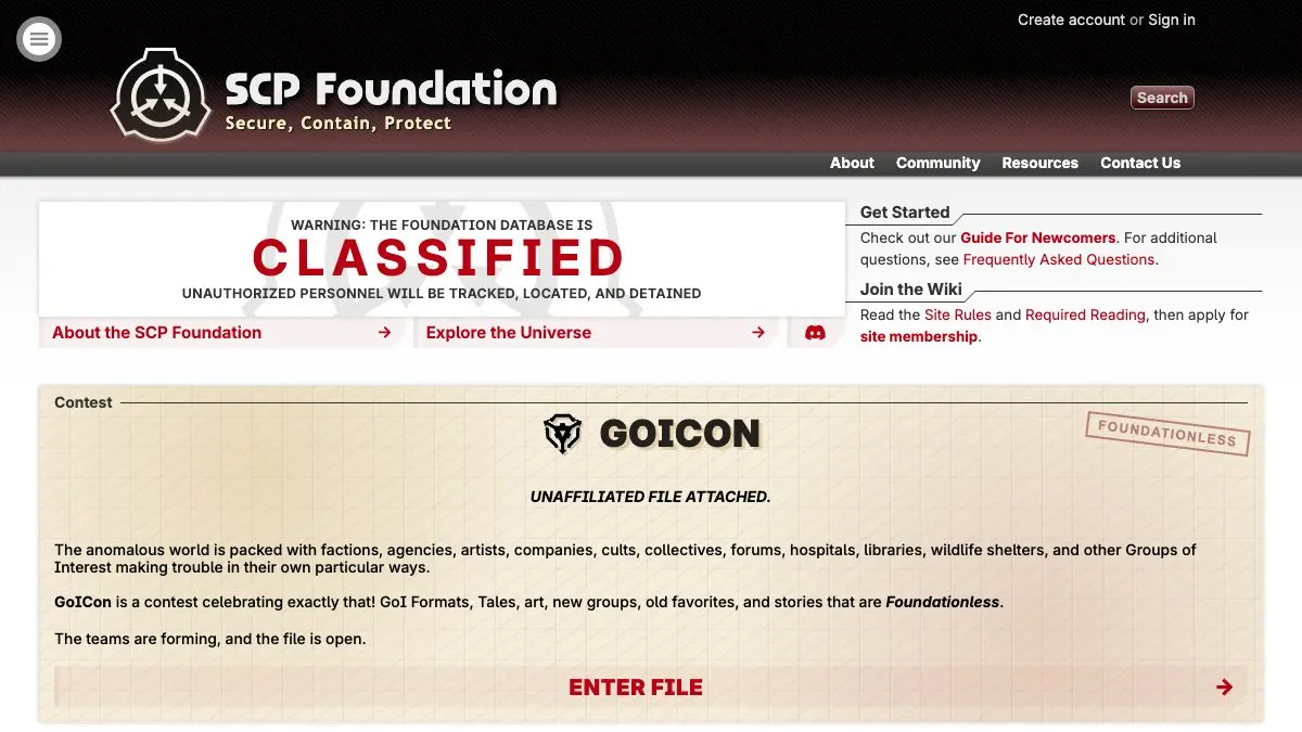 Screenshot of SCP Foundation
