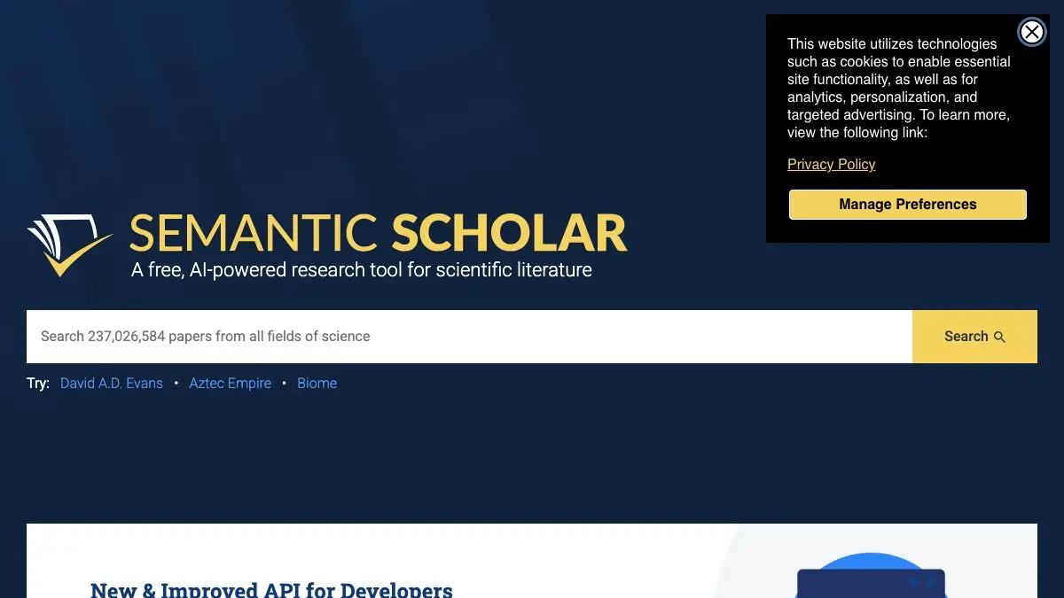 Screenshot of Semantic Scholar