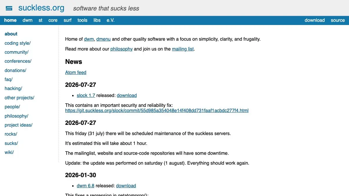 Screenshot of suckless.org