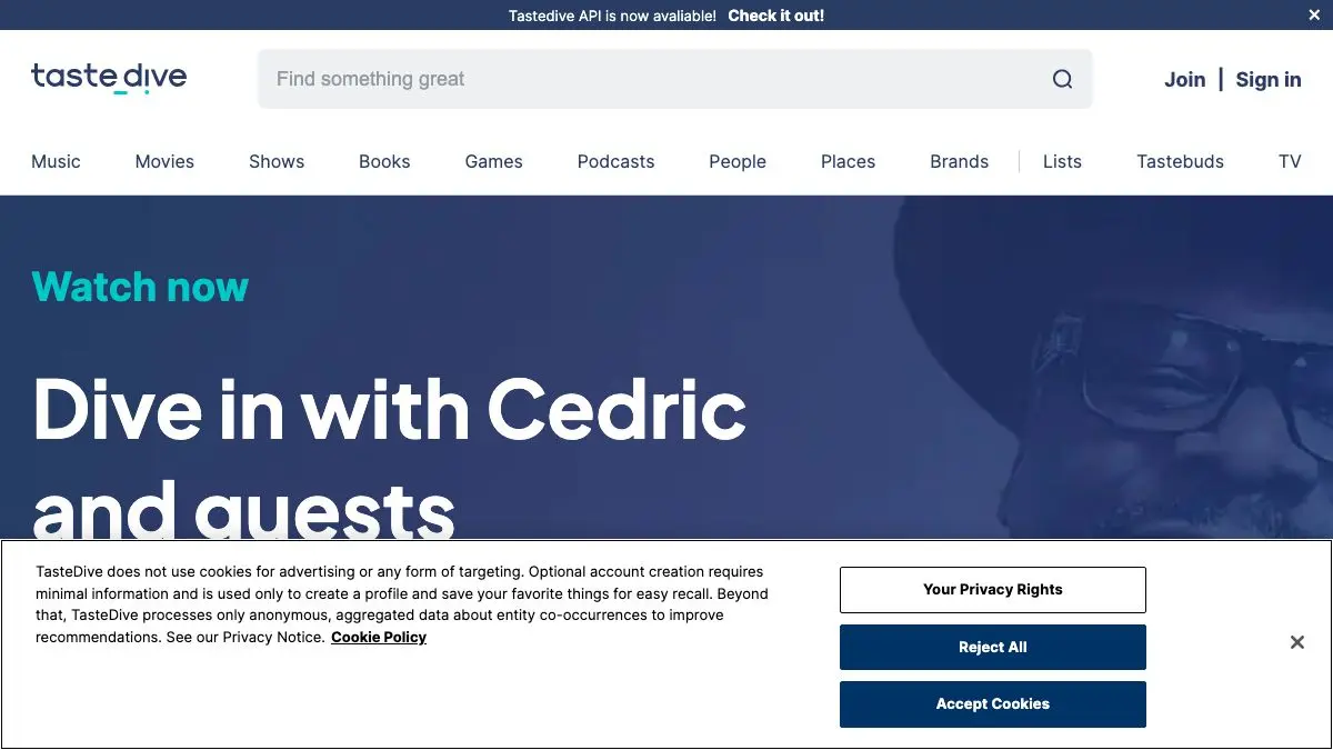 Screenshot of TasteDive