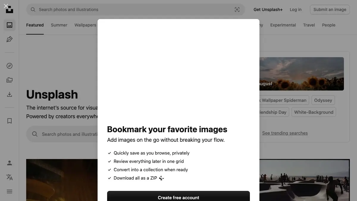 Screenshot of Unsplash