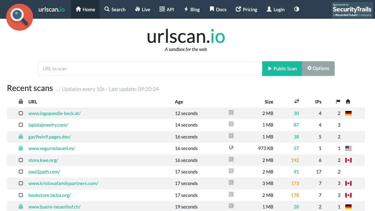 Screenshot of urlscan.io
