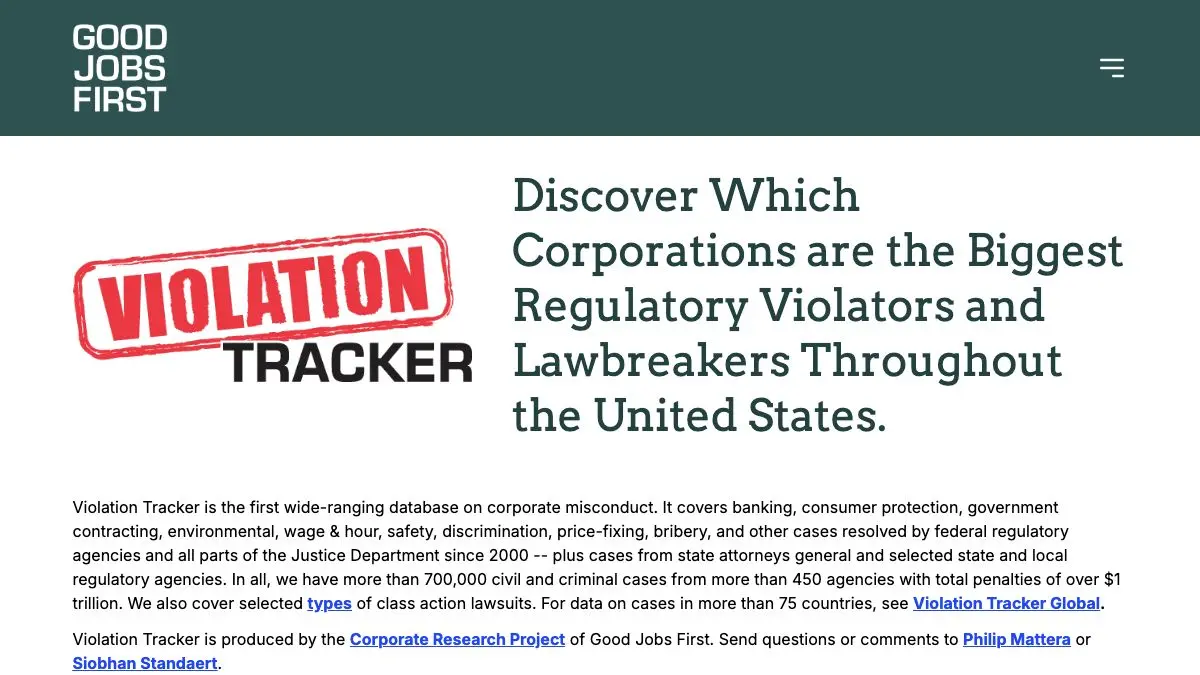 Screenshot of Violation Tracker
