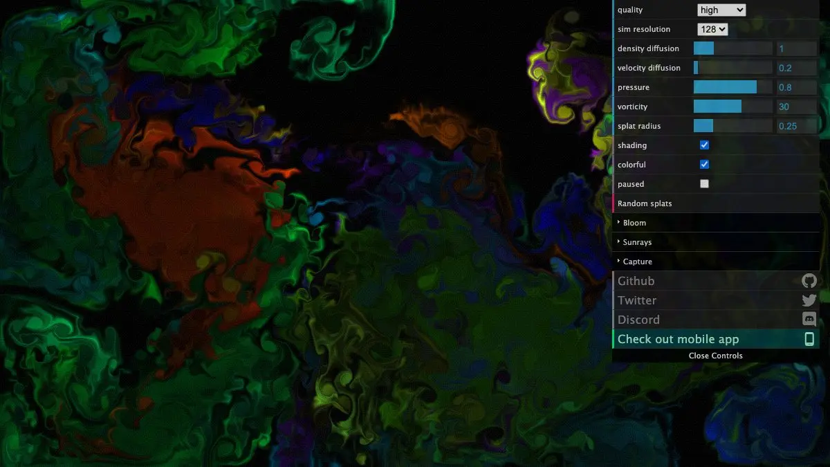 Screenshot of WebGL Fluid Simulation