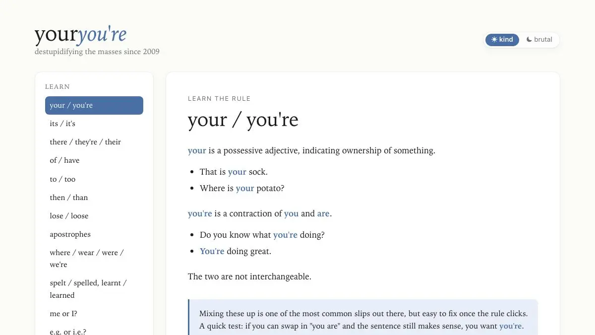 Screenshot of Your/You're